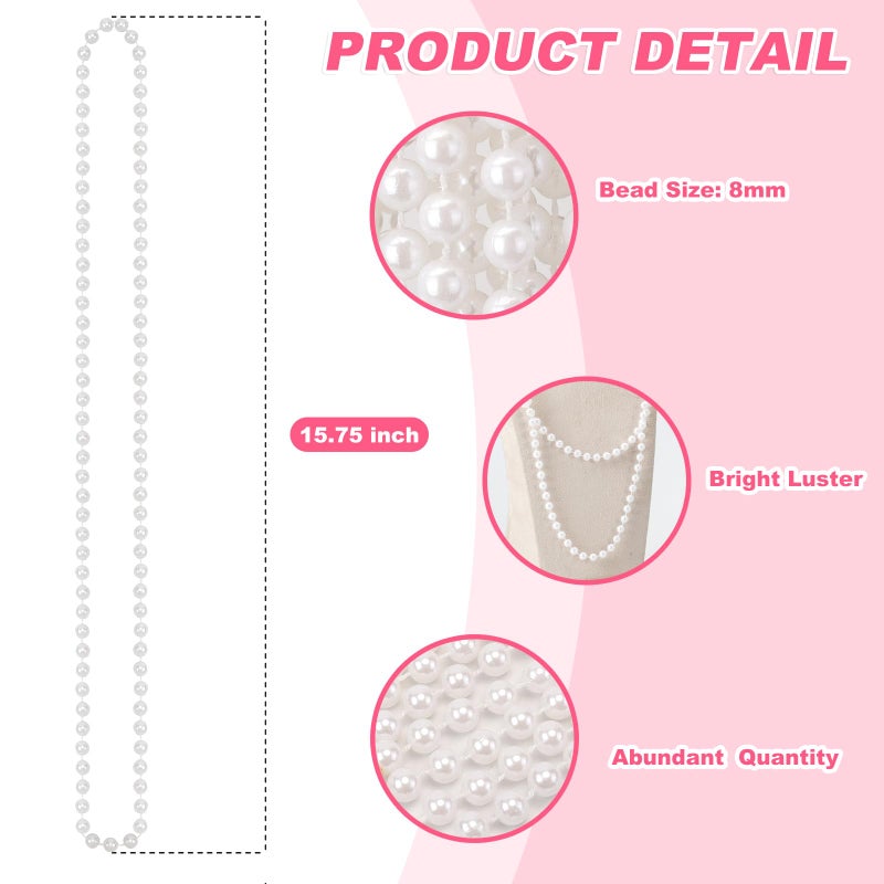 Becfupo 50 Pcs Faux White Pearl Beaded Necklaces Bulk, 7mm 31.5 Inch White Pearl Bead Necklaces for Wedding Birthday Party Decoration, Women Costume Party Dress-up Accessories - Image 2