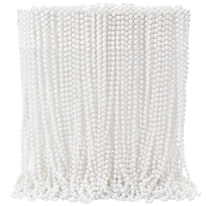 Becfupo 50 Pcs Faux White Pearl Beaded Necklaces Bulk, 7mm 31.5 Inch White Pearl Bead Necklaces for Wedding Birthday Party Decoration, Women Costume Party Dress-up Accessories - Image 1