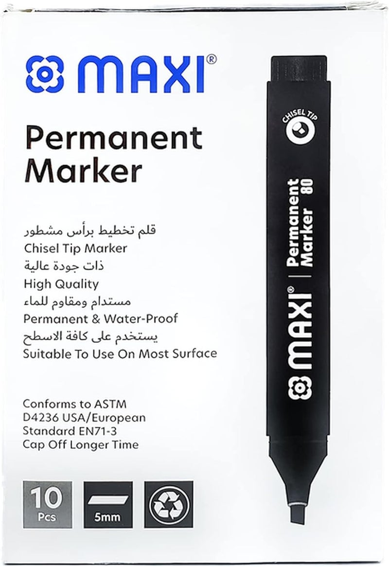Maxi Mx-80Bl10 Permanent Marker Chisel 10 Pieces, Black - Image 1