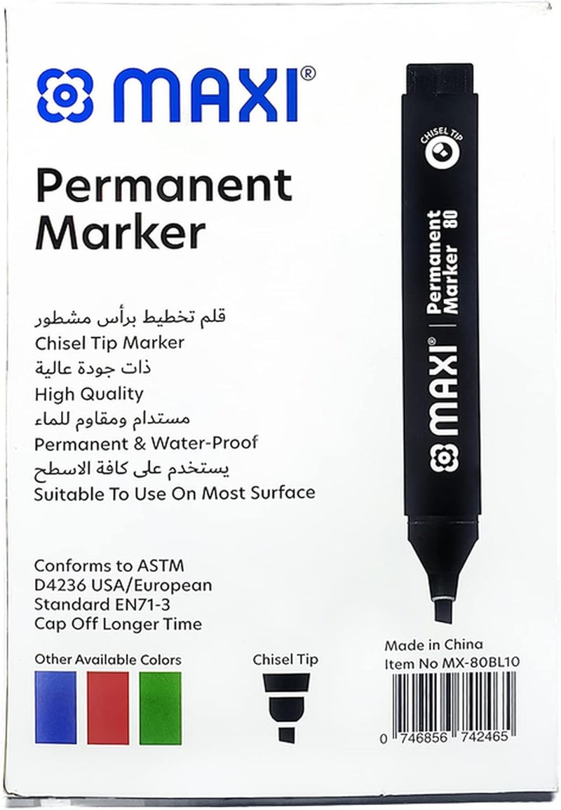 Maxi Mx-80Bl10 Permanent Marker Chisel 10 Pieces, Black - Image 5
