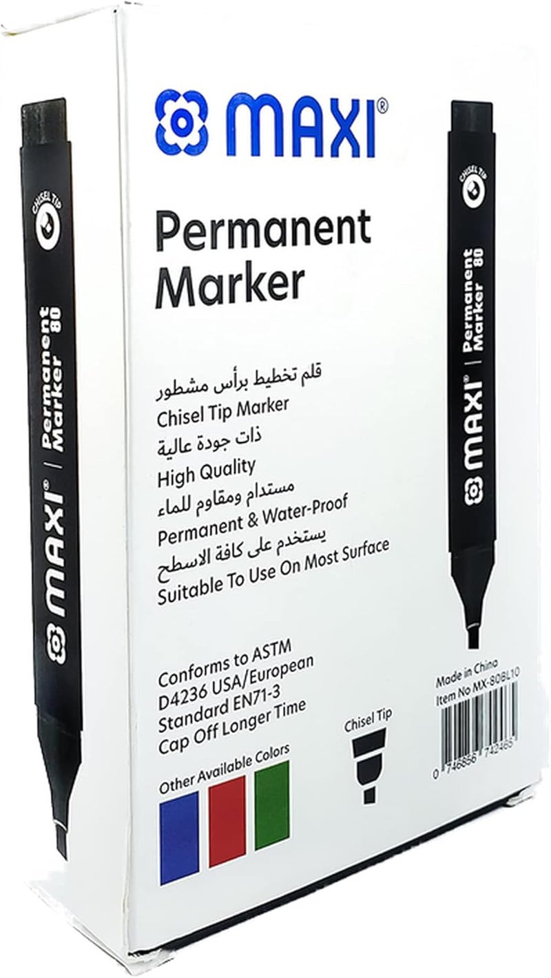 Maxi Mx-80Bl10 Permanent Marker Chisel 10 Pieces, Black - Image 4
