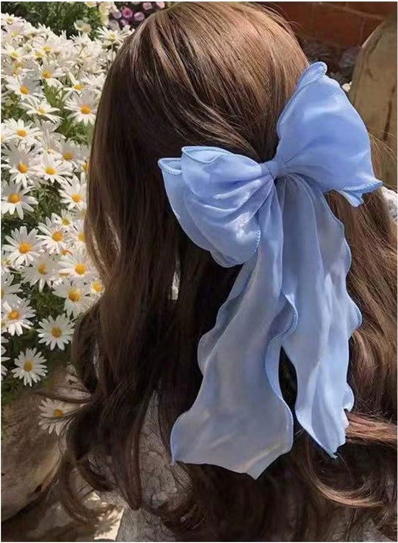 3-Piece Gauze Cute and Beautiful Bow Hair Accessories for Women Girls (Blue + Pink + Apricot) - Image 5