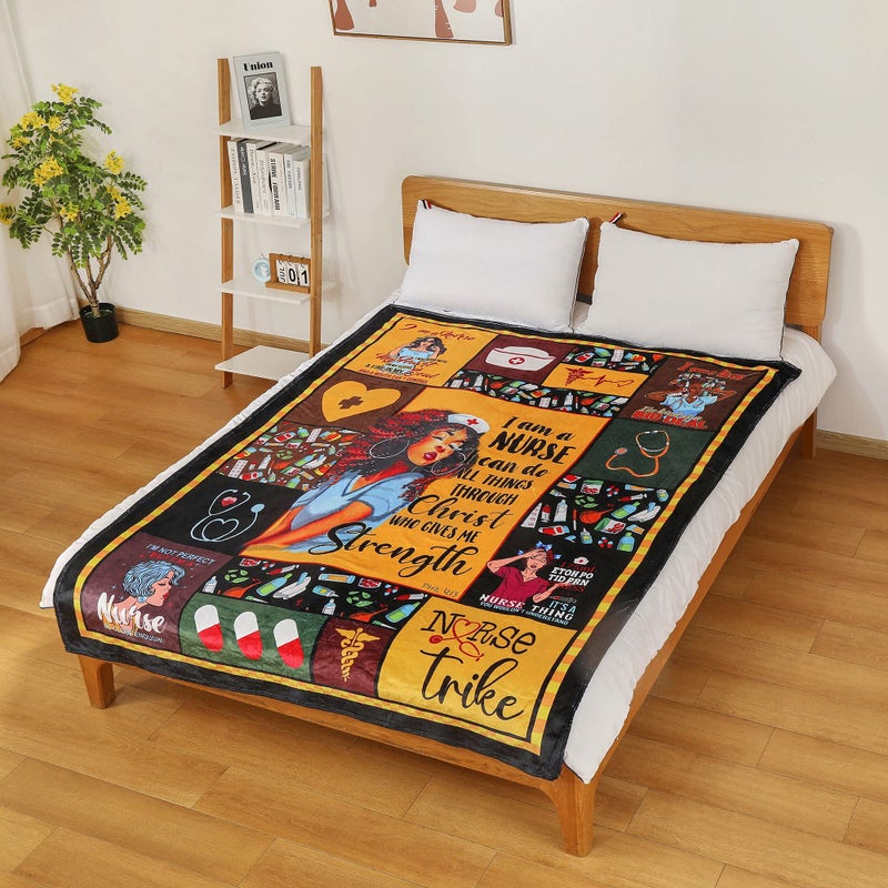 YUNTU Black Nurse Gifts for Women Soft Fleece Throw Blanket for Black Nurses Graduation Gift Retirement Gifts for African Nurses Women Warm Present for Black Nurse 60x80 (Black) - Image 4