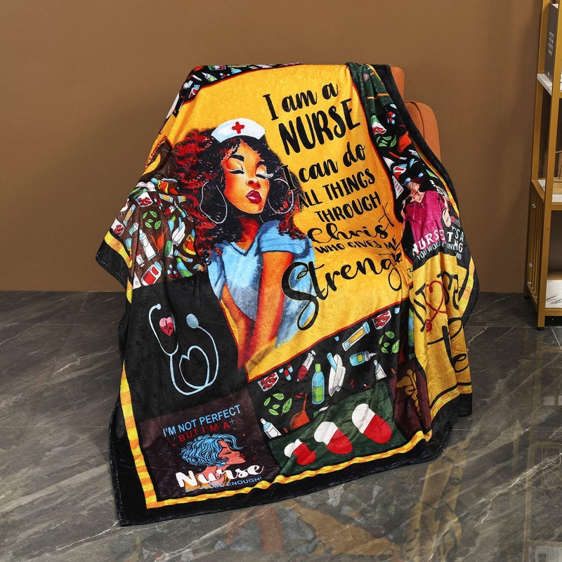 YUNTU Black Nurse Gifts for Women Soft Fleece Throw Blanket for Black Nurses Graduation Gift Retirement Gifts for African Nurses Women Warm Present for Black Nurse 60x80 (Black) - Image 2
