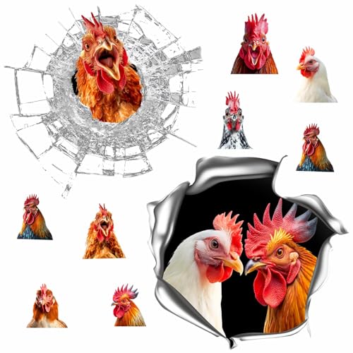Kazova Funny Chicken Car Stickers 10 Pcs 2 Sheets Rooster Decals Prank Humor Vinyl for Car Window Bumper Truck Laptop Farm Animal Poultry - Image 1