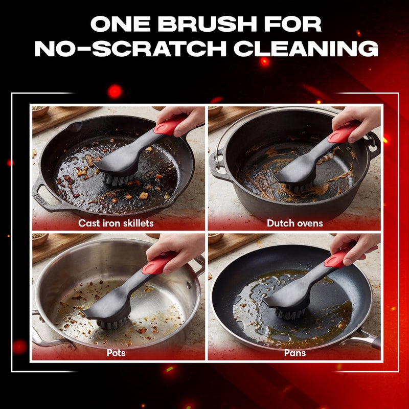 Chef-Master Cast Iron Scrub Brush with Heavy Duty Scraper - Nylon Bristles Dish Scrubber for Pans, Skillets and Woks â€“ Kitchen Cleaner Removes Grime, Grease, Food Build Up - 90058 by Chef Master - Image 4