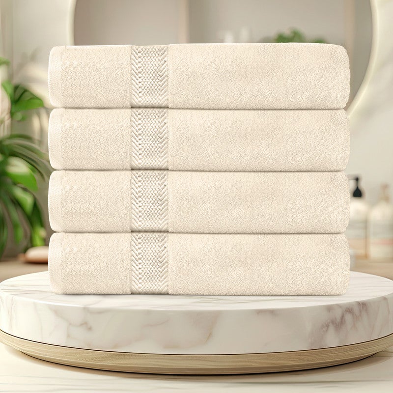 REST Bath Towel  Set of 4 Ivory Cotton Towel  70x140cm , 47x55 inch Luxury Hotel Towel Set Absorbent Durable Lightweight Washable Quick Dry Spa Quality Beach Pool Family Bath Towel. - Image 2
