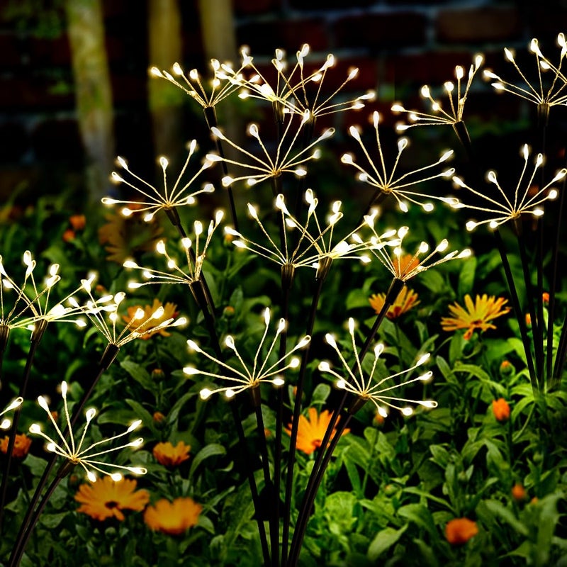 Kwaiffeo Solar Garden Lights 2 Pack Twinkling Solar Firework Lights with 2 Modes 120LED, Solar-Powered Light for Outside Yard Pathway Garden Decor Outdoor Waterproof, Gardening Gifts for Women Mothers Day,Warm - Image 1