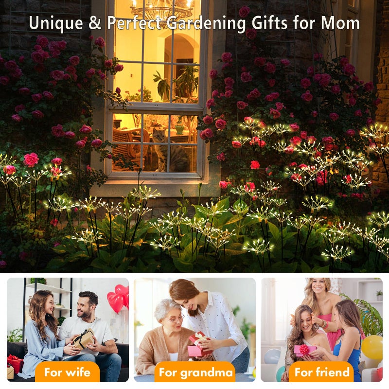 Kwaiffeo Solar Garden Lights 2 Pack Twinkling Solar Firework Lights with 2 Modes 120LED, Solar-Powered Light for Outside Yard Pathway Garden Decor Outdoor Waterproof, Gardening Gifts for Women Mothers Day,Warm - Image 4