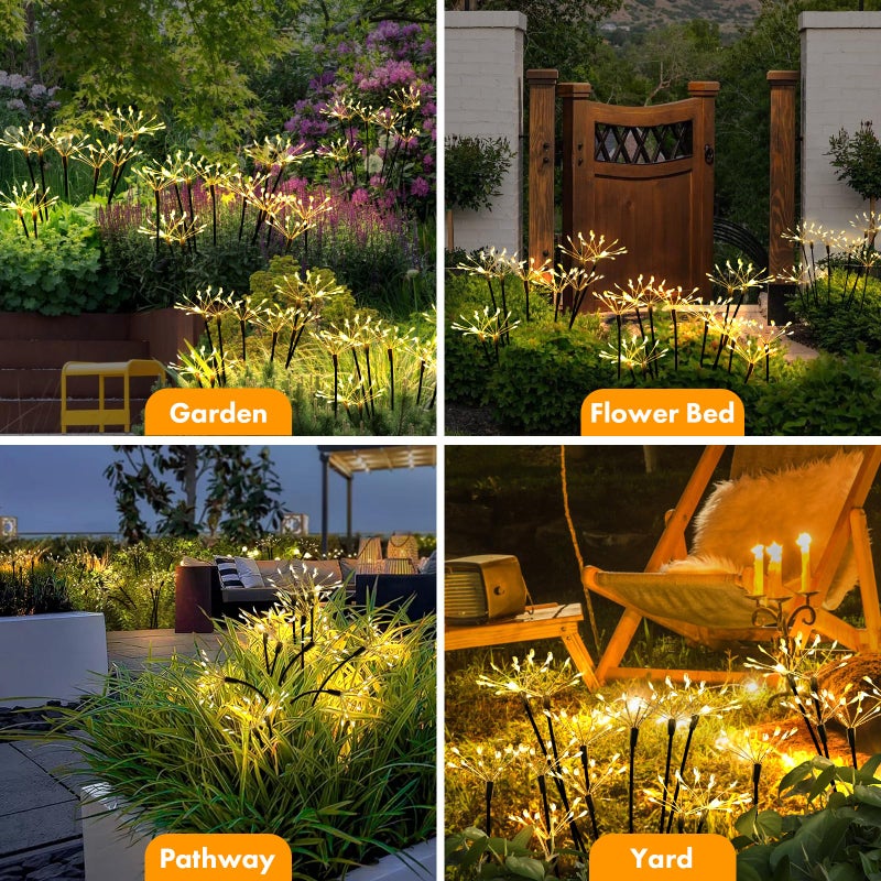 Kwaiffeo Solar Garden Lights 2 Pack Twinkling Solar Firework Lights with 2 Modes 120LED, Solar-Powered Light for Outside Yard Pathway Garden Decor Outdoor Waterproof, Gardening Gifts for Women Mothers Day,Warm - Image 3