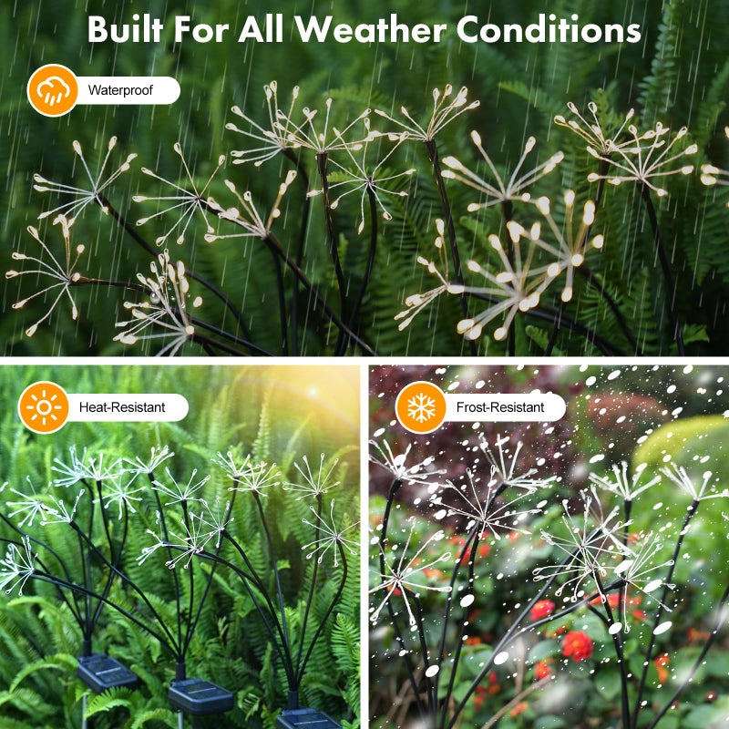 Kwaiffeo Solar Garden Lights 2 Pack Twinkling Solar Firework Lights with 2 Modes 120LED, Solar-Powered Light for Outside Yard Pathway Garden Decor Outdoor Waterproof, Gardening Gifts for Women Mothers Day,Warm - Image 5