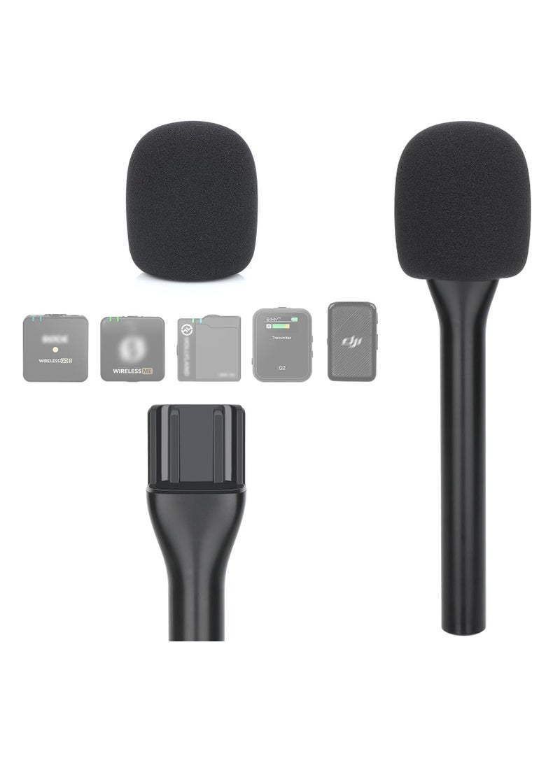 TIGER Universal Interview GO Handheld Adapter for Rode Wireless GO I/II, Rode Wireless Me/Pro, DJI Mic 1/2 – Hand Adapter Mic Clip with Foam Pop Protection – Compatible with Most Lavalier Microphones – Professional Audio Recording Accessory for Podcasts, Vlogs, Interviews - Image 1