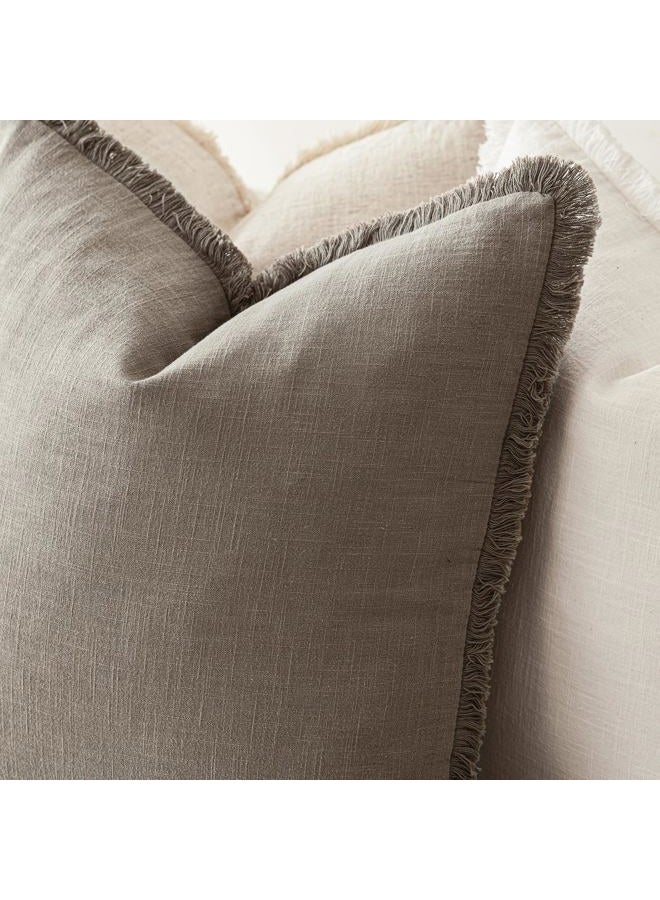 Foindtower Set of 2 Decorative Linen Fringe Lumbar Throw Pillow Covers Boho Farmhouse Cushion Cover with Tassels Soft Accent Pillowcase for Couch Sofa Bed Living Room Home Decor,12×24 Inch,Brown Tan - Image 5
