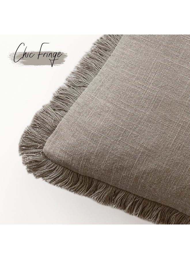 Foindtower Set of 2 Decorative Linen Fringe Lumbar Throw Pillow Covers Boho Farmhouse Cushion Cover with Tassels Soft Accent Pillowcase for Couch Sofa Bed Living Room Home Decor,12×24 Inch,Brown Tan - Image 3