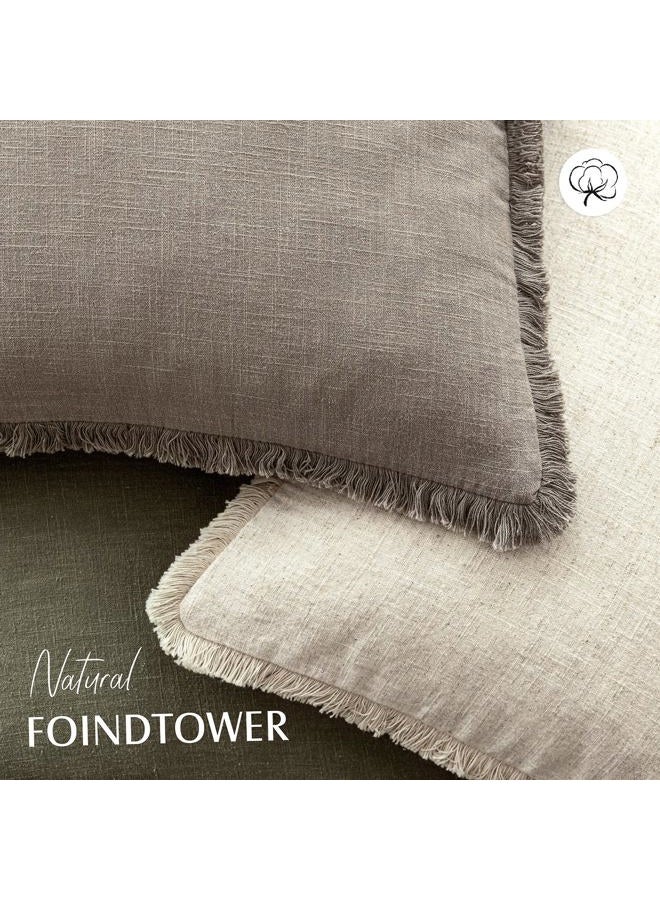 Foindtower Set of 2 Decorative Linen Fringe Lumbar Throw Pillow Covers Boho Farmhouse Cushion Cover with Tassels Soft Accent Pillowcase for Couch Sofa Bed Living Room Home Decor,12×24 Inch,Brown Tan - Image 4