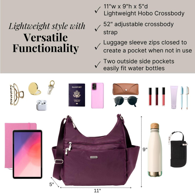 Baggallini Essential Hobo Crossbody Bag for Women - Built-in RFID Card Holder - Hobo Travel Bag with Luggage Sleeve - Image 3