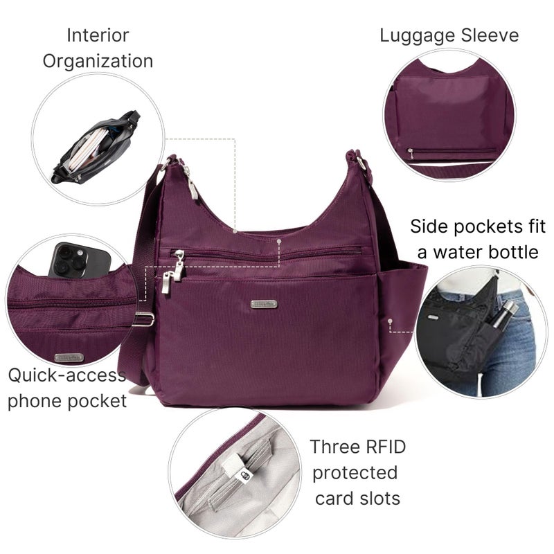 Baggallini Essential Hobo Crossbody Bag for Women - Built-in RFID Card Holder - Hobo Travel Bag with Luggage Sleeve - Image 2