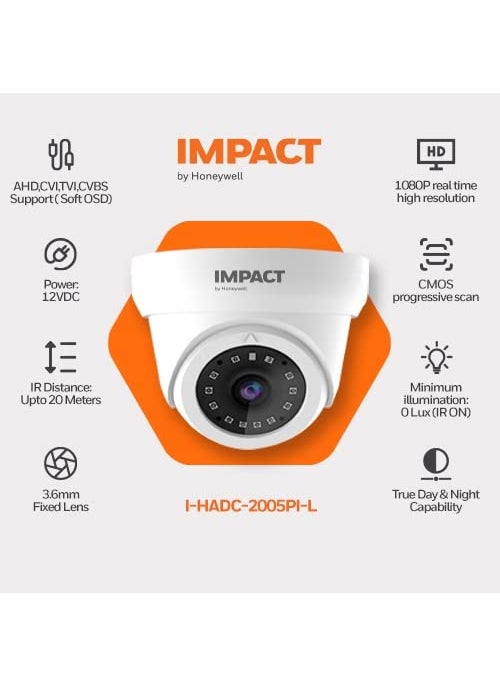 IMPACT BY HONEYWELL IMPACT BY HONEYWELL 2 MP Wired CCTV KIT with 8 Channel DVR I 4 Dome Cameras 4 Bullet Cameras I 1 TB Hard Disk Accessories I Made in India I White IMKIT8CH4_HI  - Image 2