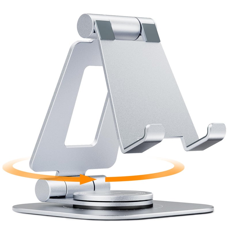 Nulaxy Rotatable Cell Phone Stand Fully Adjustable Foldable Desktop Phone Holder Cradle Dock Thick Case Friendly Compatible with All Phones Nintendo Switch Silver - Image 2