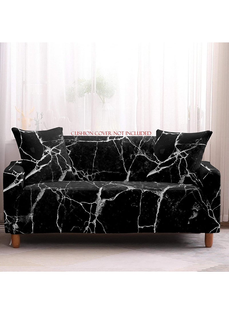HOUSE OF QUIRK - House of Quirk Polyester Spandex Printed Sofa Cover Big Elasticity Cover Stretch Universal Sofa Slipcovers (Jet Black Marble, Triple Seater) - Image 1