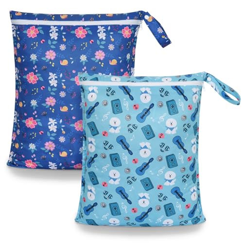 OTraki 2Pcs Waterproof Wet Dry Bags 16x20 inch Wet Bag for Beach, Gym, Yoga, Daycare With Zippered & Handle Wet Clothes Storage Bag Drying do not exceed 176℉(Flower Guitar Pattern) - Image 1