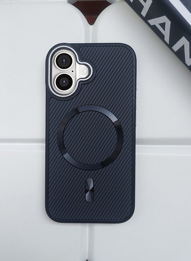 Magnetic Carbon Fiber Back Case for iPhone 16, Rugged Shockproof MagSafe Phone Case, Ultra Slim Case with Padded Interior to Prevent Your Phone's Back from Scratches, Supports Wireless Charging, Heavy Duty Protection and Anti-Scratch, for iPhone 16 - Black