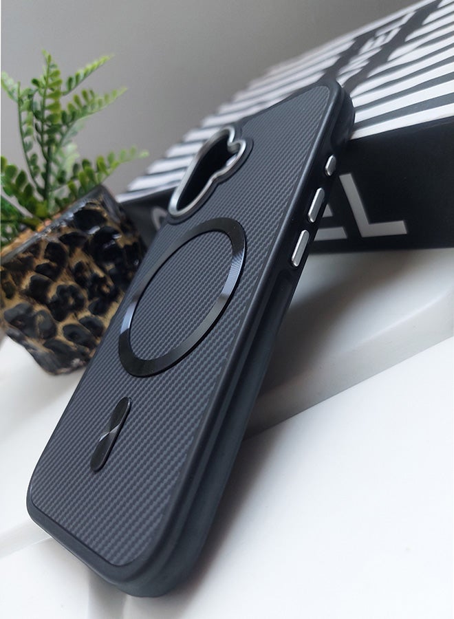 Magnetic Carbon Fiber Back Case for iPhone 16, Rugged Shockproof MagSafe Phone Case, Ultra Slim Case with Padded Interior to Prevent Your Phone's Back from Scratches, Supports Wireless Charging, Heavy Duty Protection and Anti-Scratch, for iPhone 16 - Black