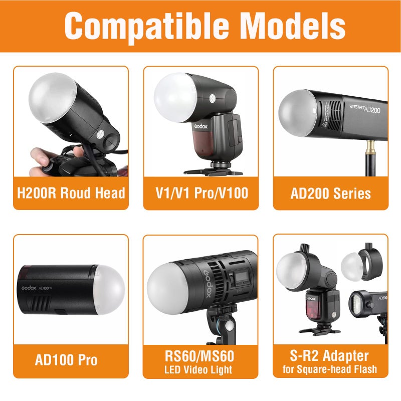 Godox AK-R11 Dome Diffuser, Compatible for godox H200R Round Flash Head, for V1Pro V100 V1 AD200 Pro, AD200 AD200Pro II AD200ProII Camera Flash - Image 3