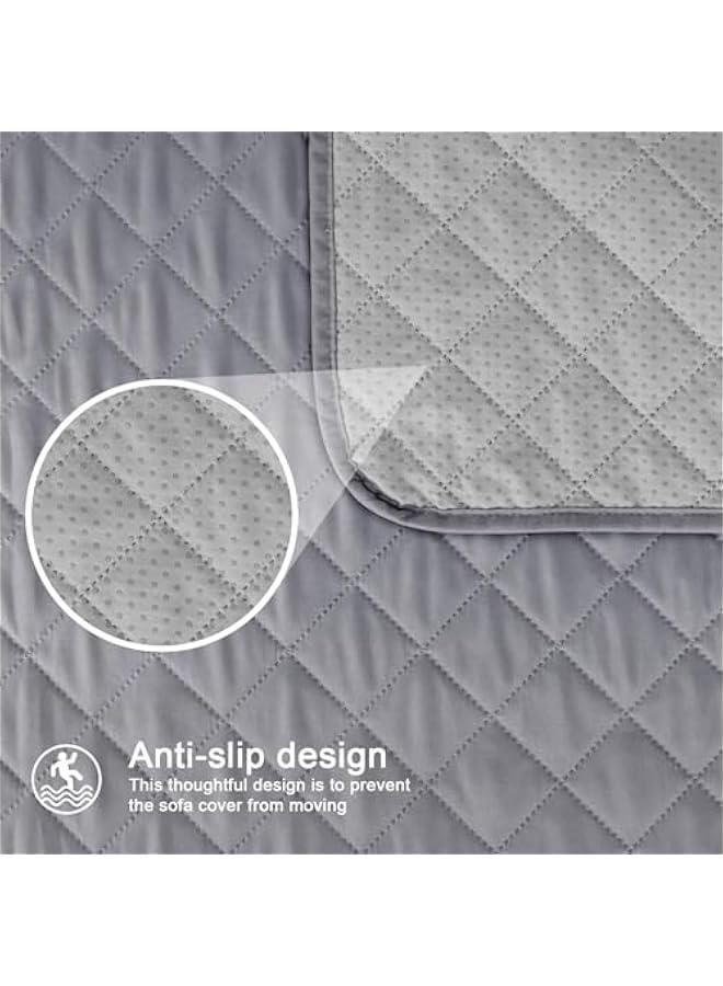 هوكور أغطية كراسي قابلة للغسل قابلة للغسل قابلة للغسل وطاردة للماء غطاء أريكة طارد للماء لغرفة المعيشة غطاء أريكة بمقعدين من الحيوانات الأليفة، مبطن سميك بنمط مربعات مع حزام مرن (رمادي، 130 × 196 سم) - Image 5