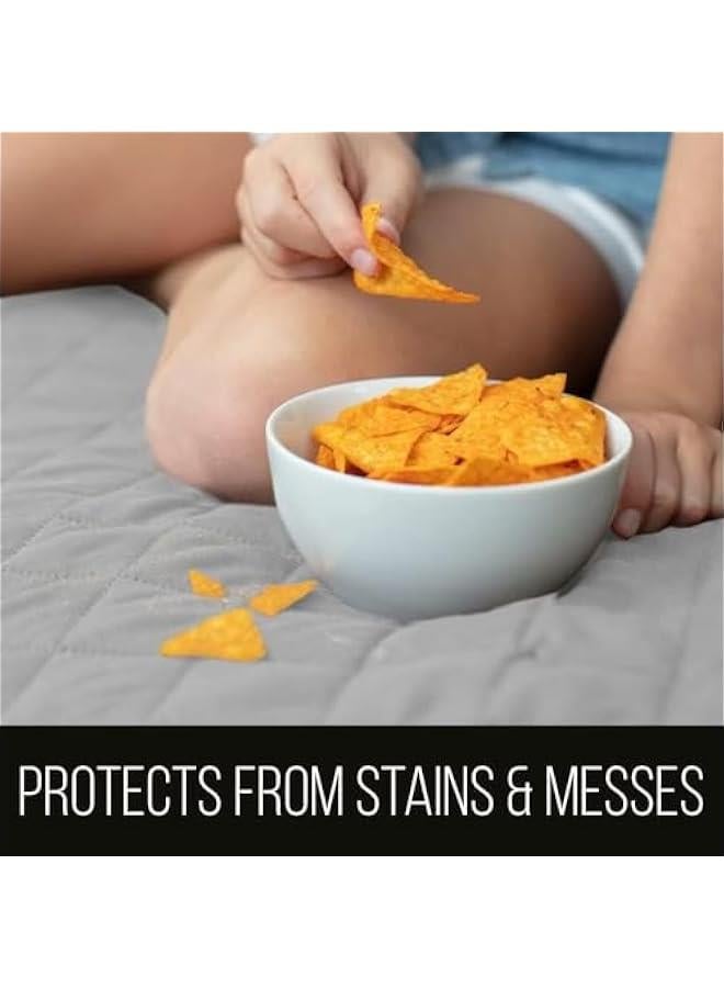 هوكور أغطية كراسي قابلة للغسل قابلة للغسل قابلة للغسل وطاردة للماء غطاء أريكة طارد للماء لغرفة المعيشة غطاء أريكة بمقعدين من الحيوانات الأليفة، مبطن سميك بنمط مربعات مع حزام مرن (رمادي، 130 × 196 سم) - Image 3