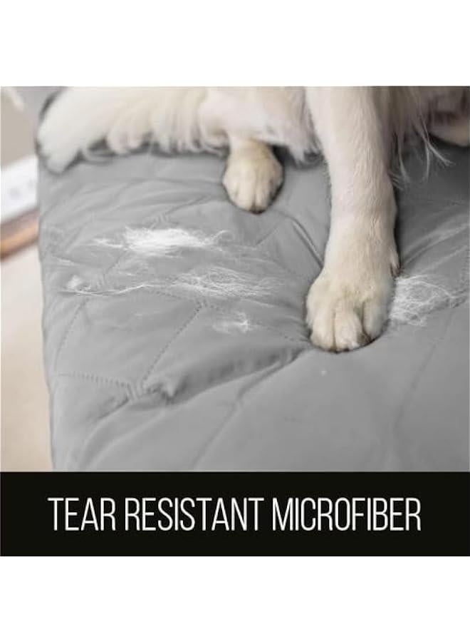 هوكور أغطية كراسي قابلة للغسل قابلة للغسل قابلة للغسل وطاردة للماء غطاء أريكة طارد للماء لغرفة المعيشة غطاء أريكة بمقعدين من الحيوانات الأليفة، مبطن سميك بنمط مربعات مع حزام مرن (رمادي، 130 × 196 سم) - Image 4