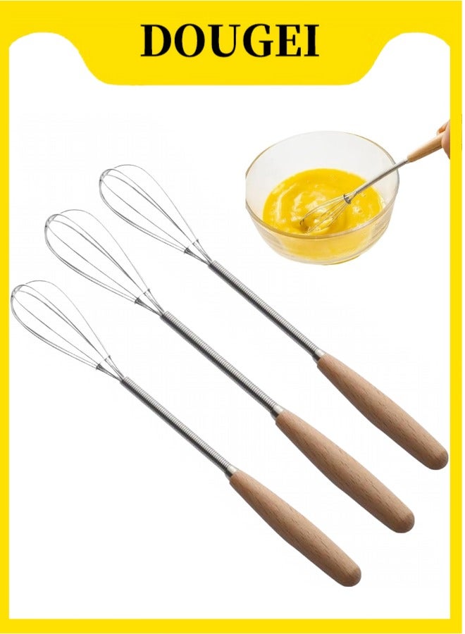 DOUGEI 3-Piece Stainless Steel Egg Whisk , Whisk Cooking Frother Egg Beater Tiny Whisk with Wood Handle 19.6cm for Whisking, Beating, Blending Ingredients, Mixing Sauces Pack - Image 1