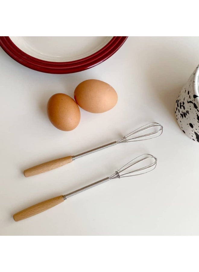 DOUGEI 3-Piece Stainless Steel Egg Whisk , Whisk Cooking Frother Egg Beater Tiny Whisk with Wood Handle 19.6cm for Whisking, Beating, Blending Ingredients, Mixing Sauces Pack - Image 2