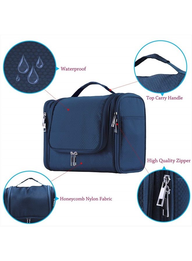 Buruis Extra Large Capacity Hanging Toiletry Bag for Men & Women, Portable Waterproof Bathroom Shower Bag, Lightweight Dopp kit Shaving Bag, Sturdy Metal Hook Organizer Makeup Bag (Blue) - Image 3