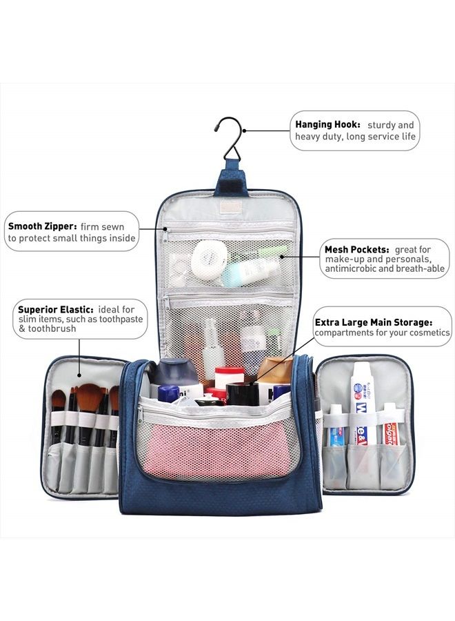 Buruis Extra Large Capacity Hanging Toiletry Bag for Men & Women, Portable Waterproof Bathroom Shower Bag, Lightweight Dopp kit Shaving Bag, Sturdy Metal Hook Organizer Makeup Bag (Blue) - Image 2