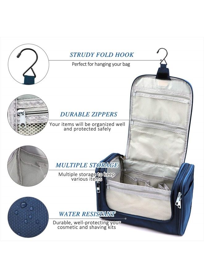 Buruis Extra Large Capacity Hanging Toiletry Bag for Men & Women, Portable Waterproof Bathroom Shower Bag, Lightweight Dopp kit Shaving Bag, Sturdy Metal Hook Organizer Makeup Bag (Blue) - Image 5