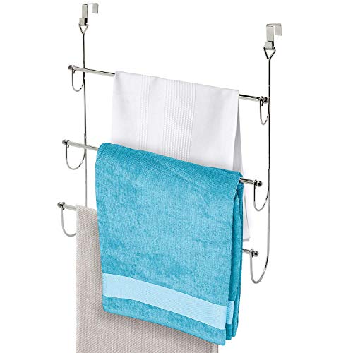 INDIAN DECOR 31011 Above Over Door 3-Tier Towel Rack with 2 Hooks Chrome Plated Steel 49L X 10.6 W 54 H cm - Image 1