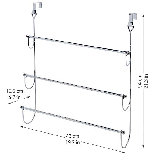INDIAN DECOR 31011 Above Over Door 3-Tier Towel Rack with 2 Hooks Chrome Plated Steel 49L X 10.6 W 54 H cm - Image 4