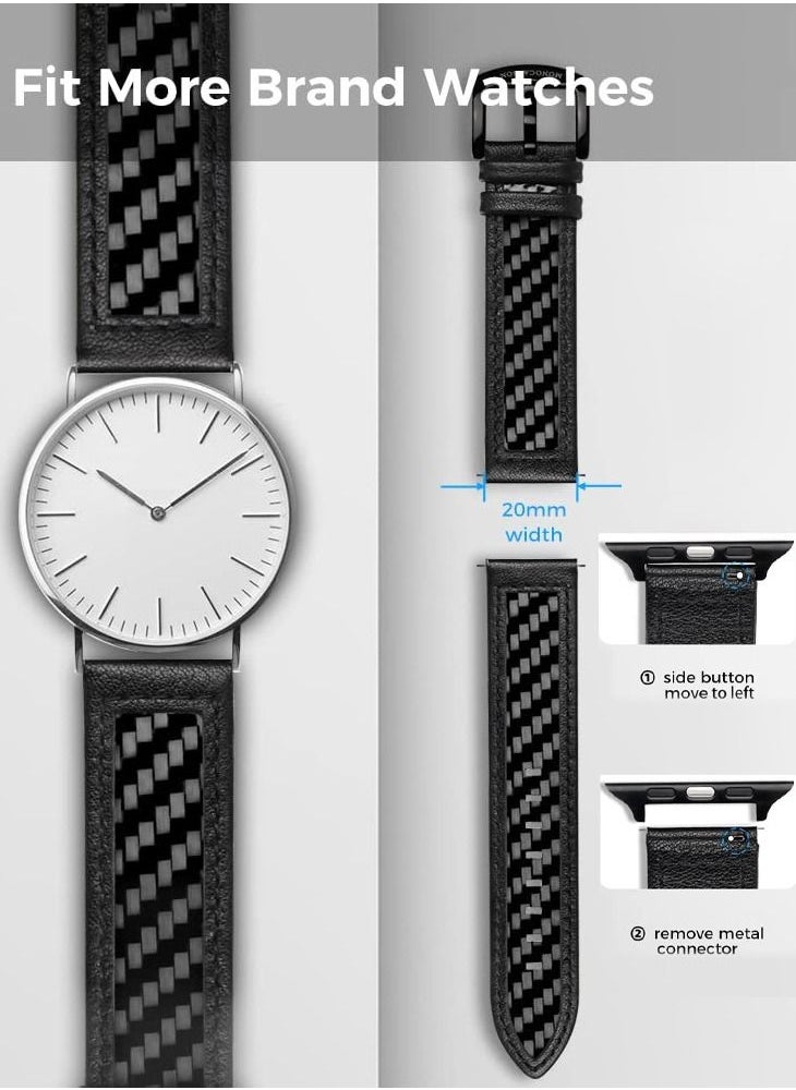 MONOCARBON Real Carbon Fiber Band for Apple Watch Ultra (49mm), Series 8/7 (45mm), Series SE2/6/SE/5/4 (44mm) and Series 3/2/1 (42mm) Strap - Glossy Black  - Image 5