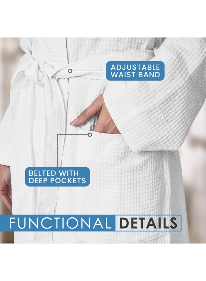 Hotel Linen Klub Cotton Unisex Waffle BathRobe Hotel Quality, Lightweight, Quick-Dry Robe with Belt & Pockets, Free Size - Perfect for Home, Spa, Sauna, and Gift Use, White - Image 5