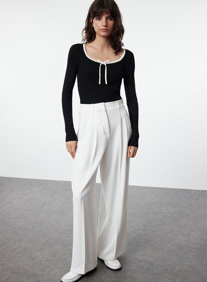 trendyol Black Mercerized Look Premium Yarn/Special Yarn Ribbon/Bow Detail Knitwear Sweater - Image 3