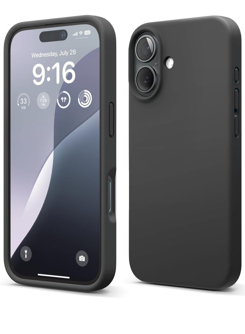 إلترازون Liquid Silicone iPhone 16 Plus Case Cover - Full Body Protection, Shockproof, Slim, Anti-Scratch, Soft Microfiber Lining (Black) - Image 1