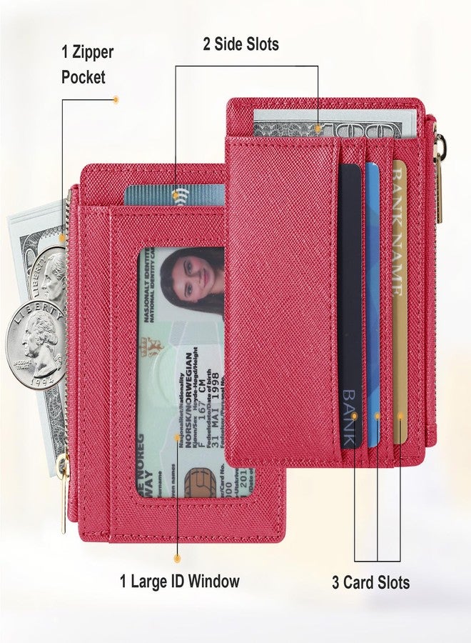 Sodsay Card Case Slim Front Pocket Wallet for Women Credit Card Holder with Keychain(CH Rose Red) - Image 2