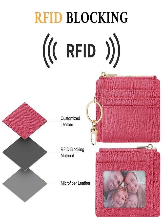 Sodsay Card Case Slim Front Pocket Wallet for Women Credit Card Holder with Keychain(CH Rose Red) - Image 5