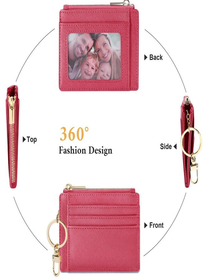 Sodsay Card Case Slim Front Pocket Wallet for Women Credit Card Holder with Keychain(CH Rose Red) - Image 4