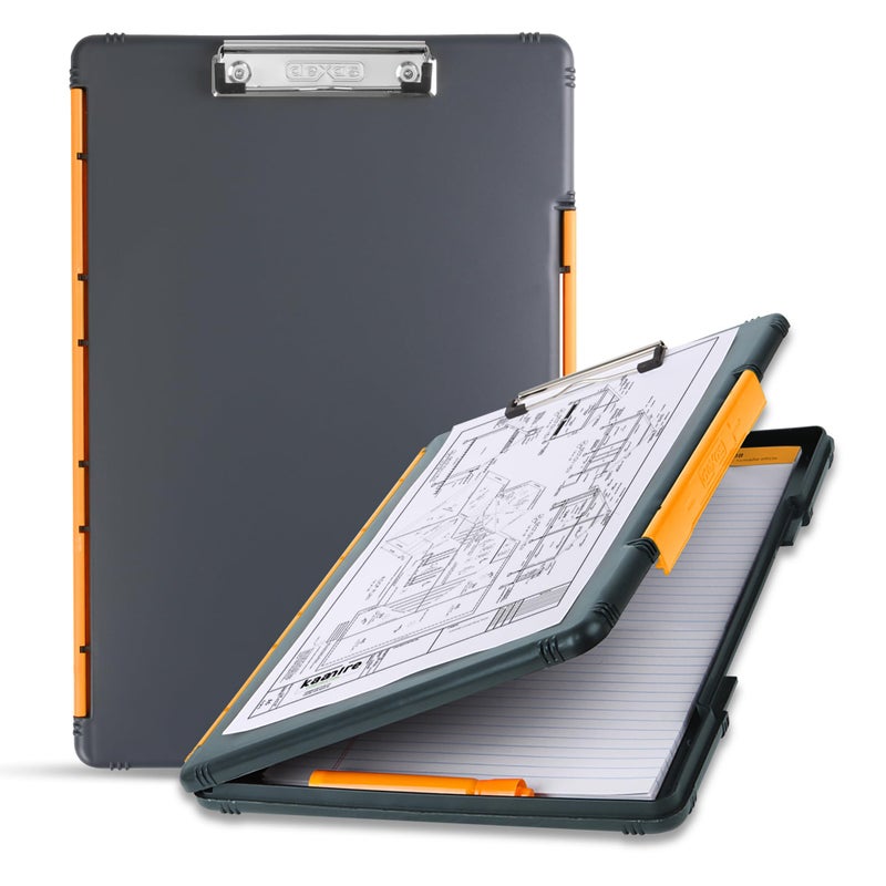 Dexas Legal Size XL Slimcase 2 Storage Clipboard Gray with Orange Clip 155 x 105