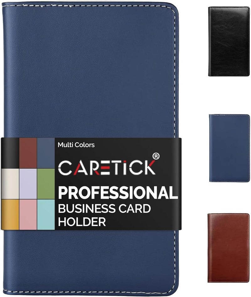 CareTick Business Card Holder Book, 240 Card Capacity, Soft PU Leather Name Card Organizer with 120 Pockets, Business and Credit Card Album for Office (Blue, Soft Leather) - Image 1