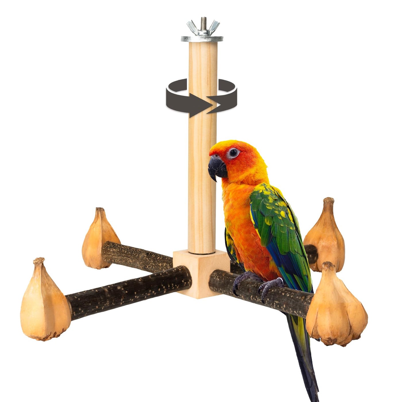 Agape Rotating Parrot Perch Toy, Natural Wooden Stand for Small & Medium Birds, Bird Cage Accessory with Exercise Wheel for Parakeets, Cockatiels Lovebirds Conures Finches Budgies