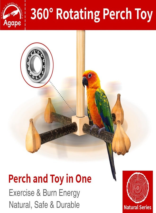 Agape Rotating Parrot Perch Toy, Natural Wooden Stand for Small & Medium Birds, Bird Cage Accessory with Exercise Wheel for Parakeets, Cockatiels Lovebirds Conures Finches Budgies - Image 2