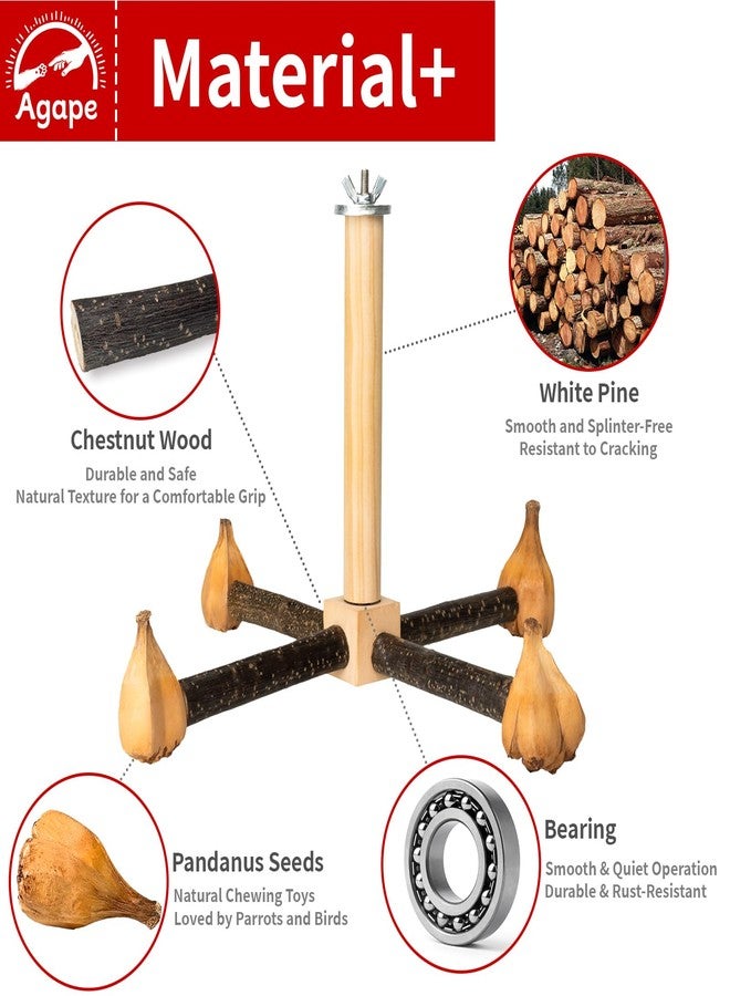 Agape Rotating Parrot Perch Toy, Natural Wooden Stand for Small & Medium Birds, Bird Cage Accessory with Exercise Wheel for Parakeets, Cockatiels Lovebirds Conures Finches Budgies - Image 4